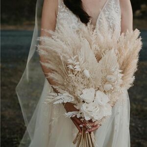 Dried Pampas Grass and Floral Bridal Bouquet